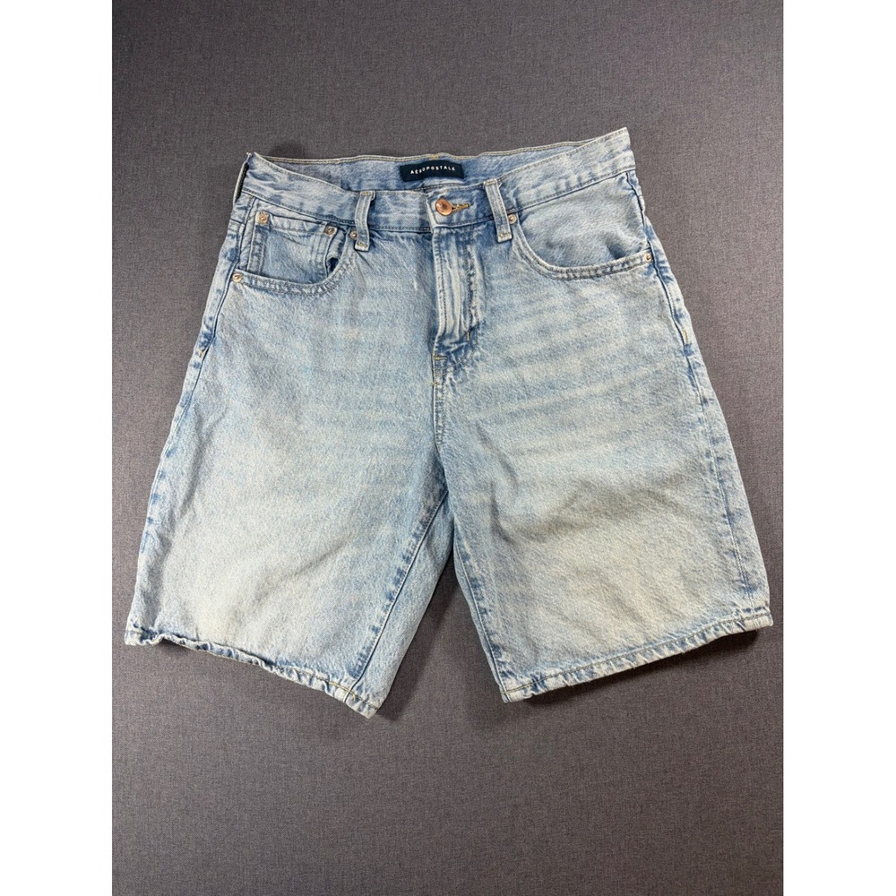 Aeropostale Loose Straight Denim Shorts Light Wash Blue 28 Rigid Cotton